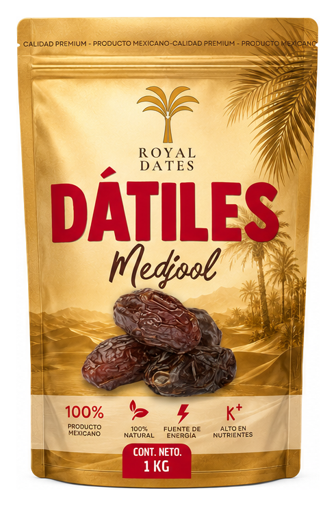 Bolsa dorada Royal Dates de dátiles Medjool 1 kg de México
